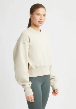 Cotton Cropped Sweatshirt, Peyote Beige