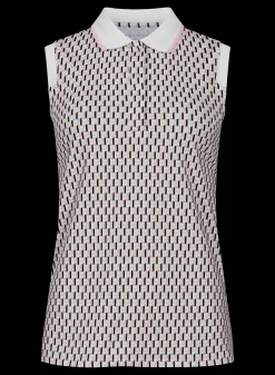 Deni Sleeveless Poloshirt, Logo Beige